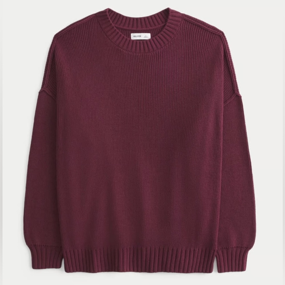 Hollister Mulberry Dark Red Oversized Crew Chunky Knit Sweater
